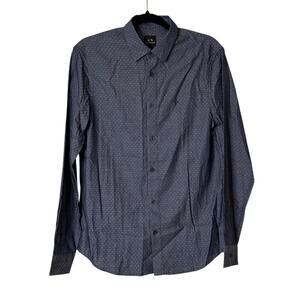 Armani Exchange NEW Micro Dot Blue Long Sleeve Button up Shirt Men's Small $100